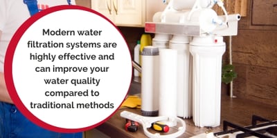 Modern water filtration systems are highly effective and can improve your water quality compared to traditional methods