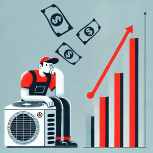 hvac technician sitting on hvac unit thinking about rising costs