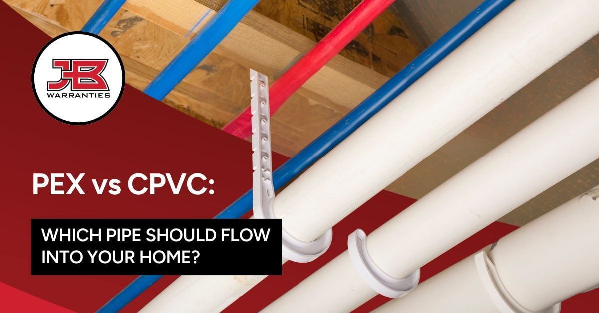 Image of pex and cpvc pipesin a home. Words on image say, "PEX vs CPVC: Which pipe should flow into your home?"