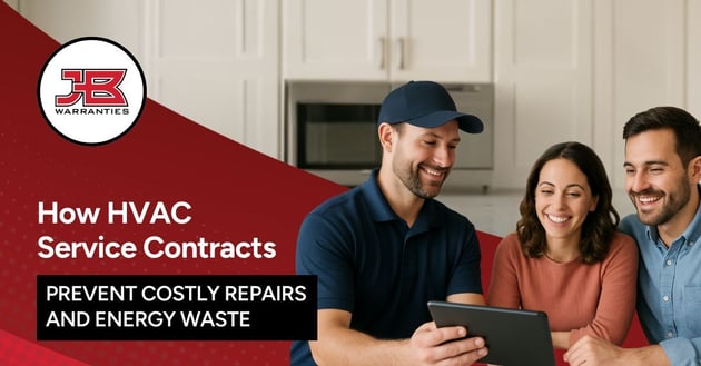Husband and wife reviewing HVAC service contract with the HVAC tech in their kitchen - Benefits of HVAC Service Contracts