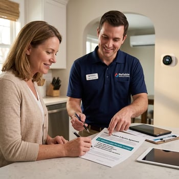 hvac tech discussing an extended labor warranty